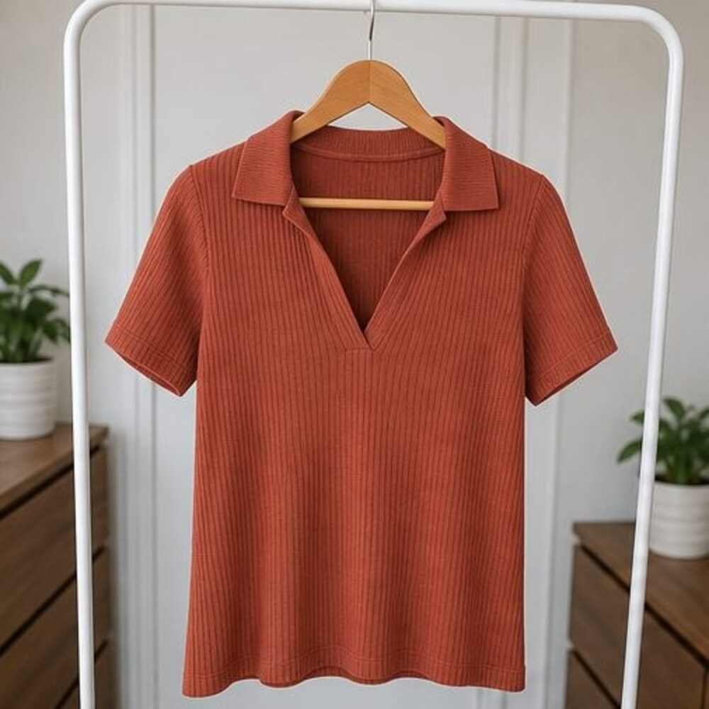 Sand V Neck Top